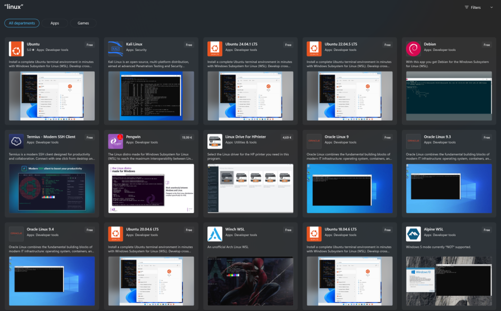 Microsoft store WSL images