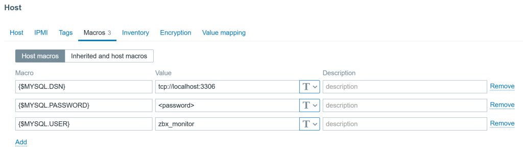 MySQL database host macros