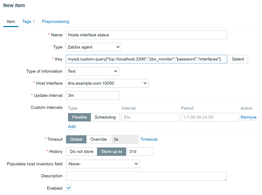 Interface monitoring item