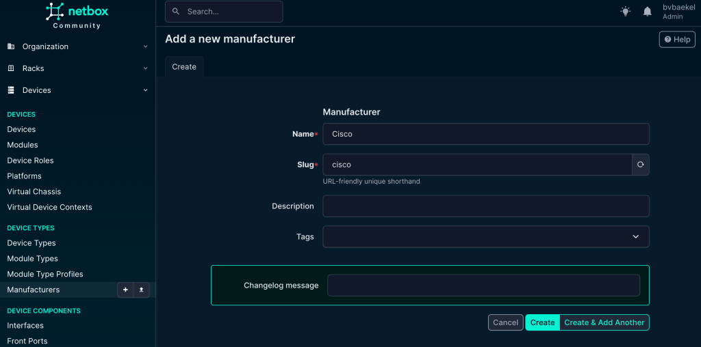 Netbox Manufacturers configuration