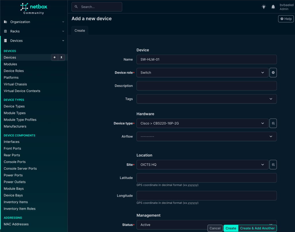 NetBox Device configuration