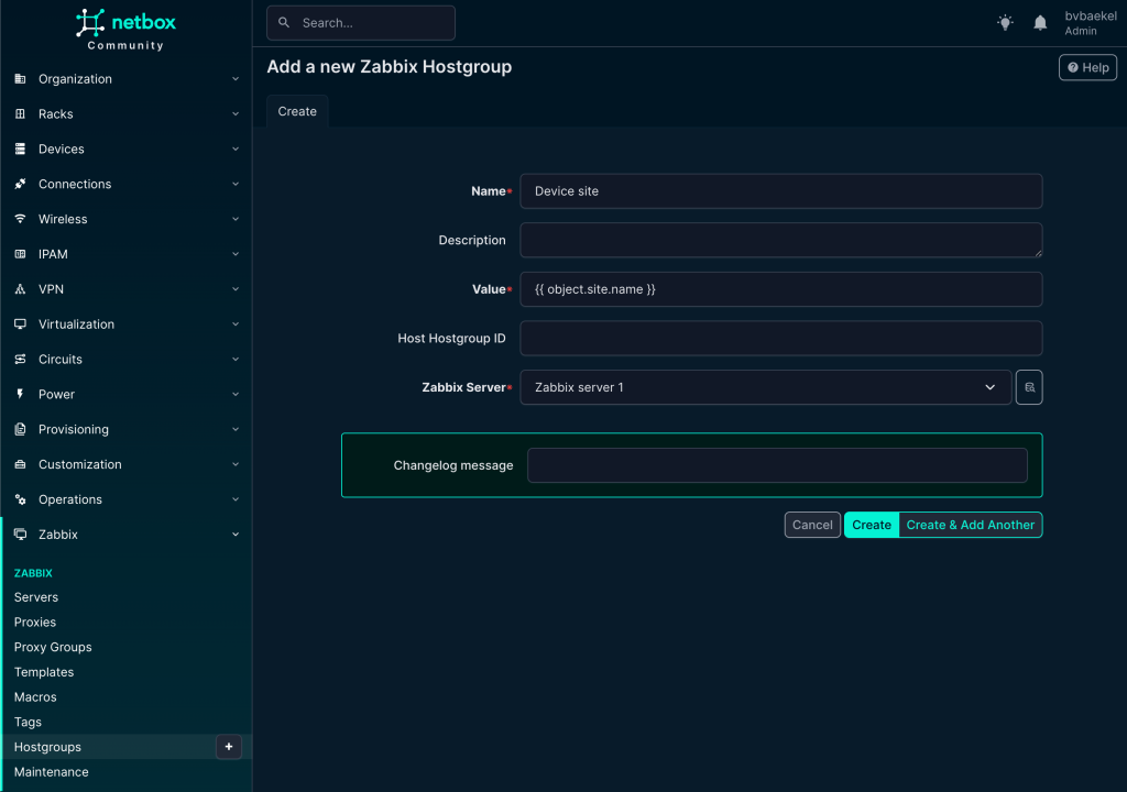 NetBox Zabbix hostgroups