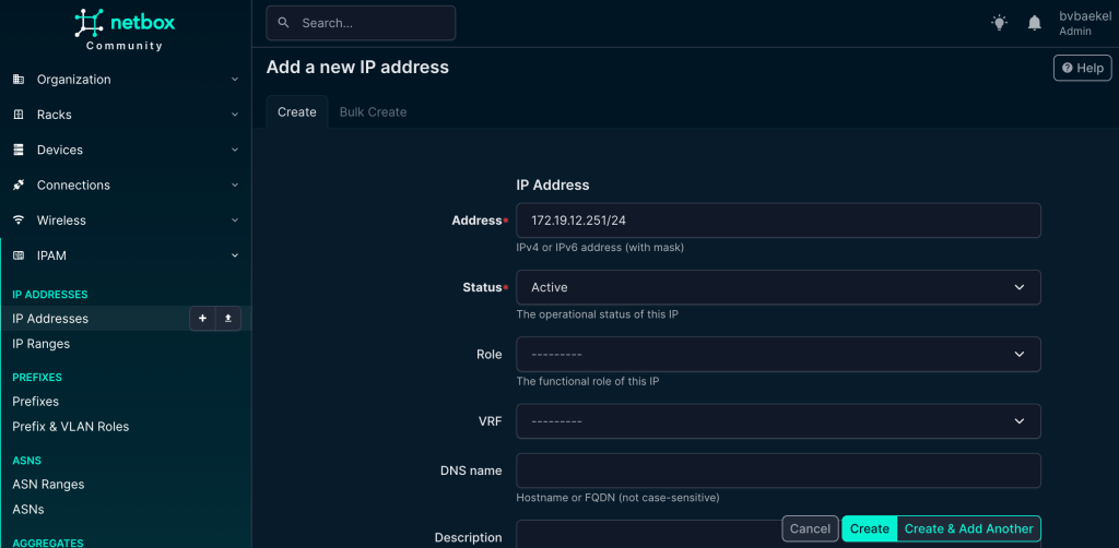 NetBox IPAM config - IP address