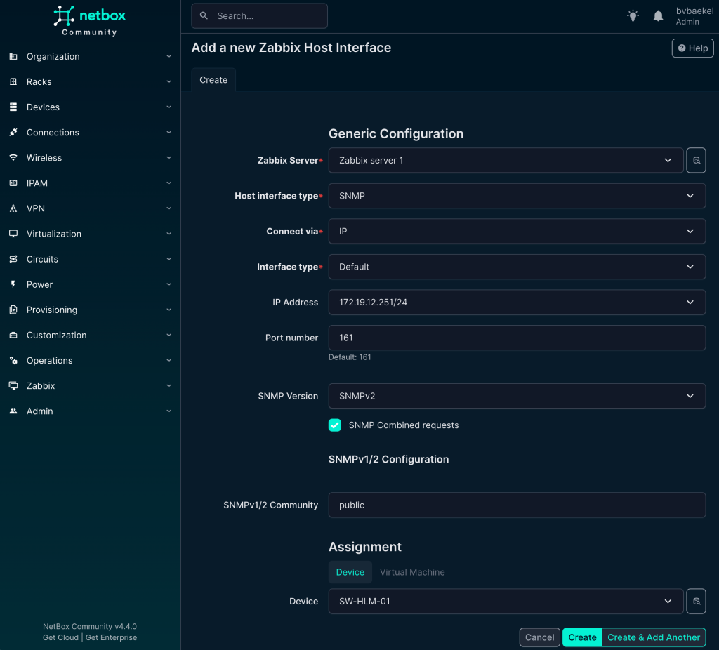 NetBox Zabbix host Interface