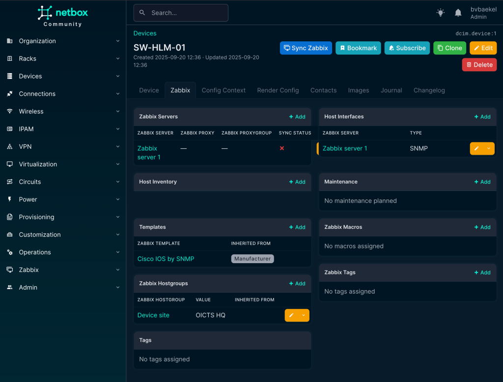 NetBox Zabbix device overview